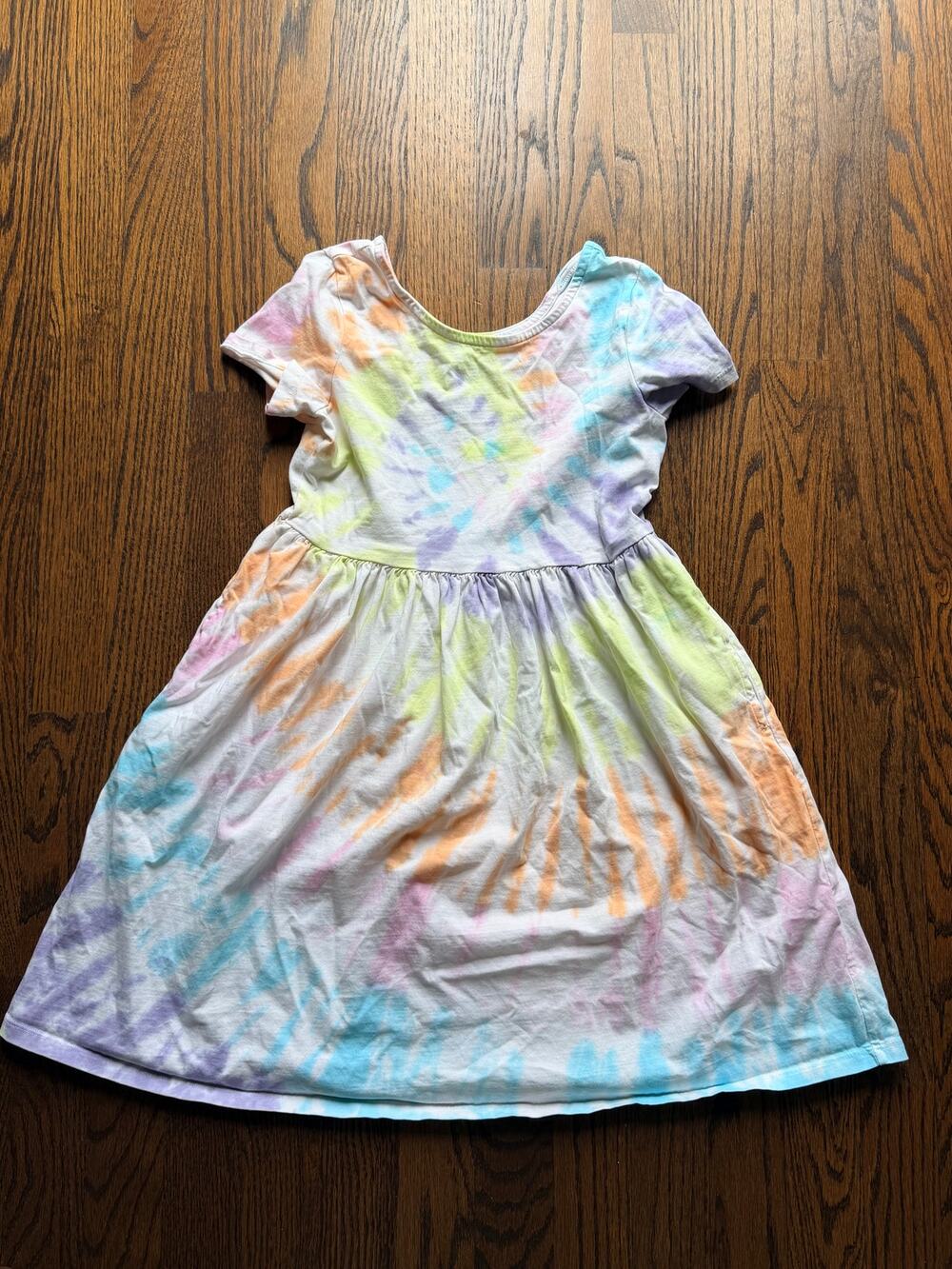 Lands’ End Girls Tie Dye Cotton Short Sleeve Dress Size 8 Medium